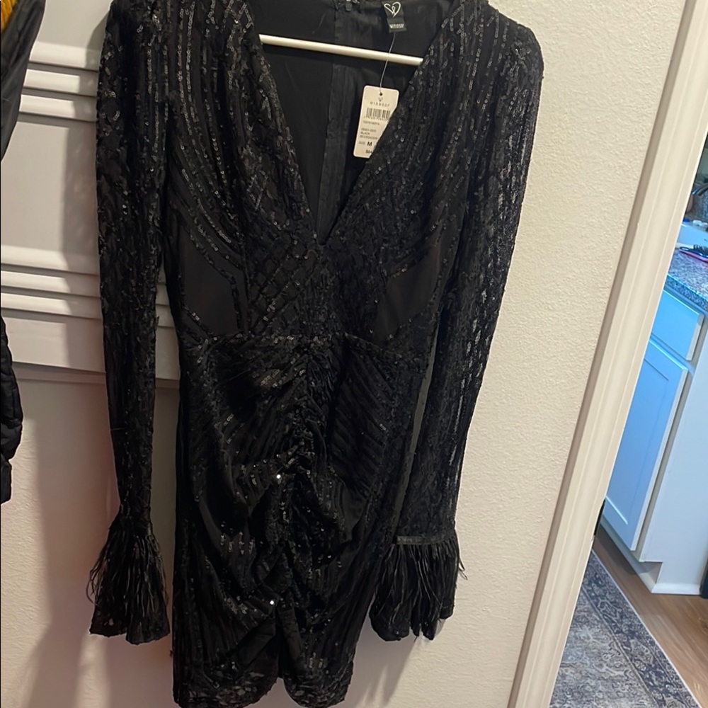 Black Sequin Long Sleeve Dress